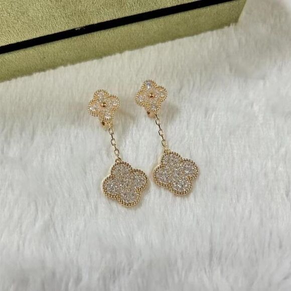 Jewelry - Lucky Alhambra Clover Drop Earrings with Crystal Accents
